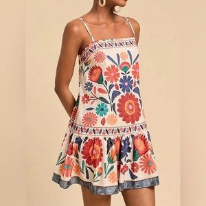 Floral Printed Spaghetti Strap Mini Dress - Cream Multicolor